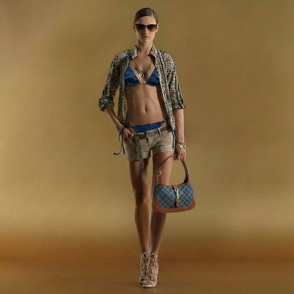 NEW, Gucci Stretch Denim Jackie Piston Lock Bikini - Picture 10 of 16